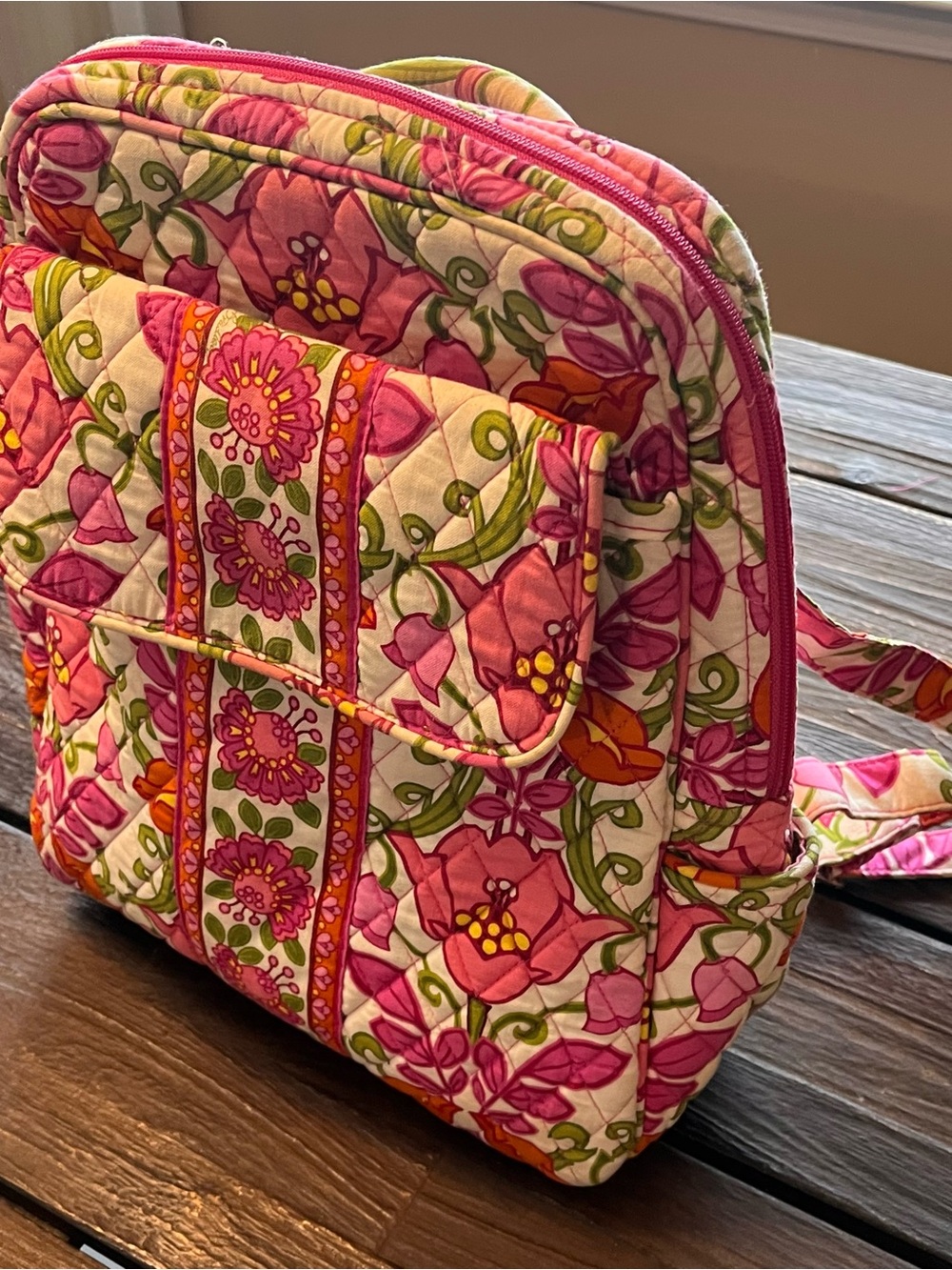 Vera Bradley Retired Lilli Bell Pink Orange Green Quilted Adjustable Backpack - Picture 10 of 10